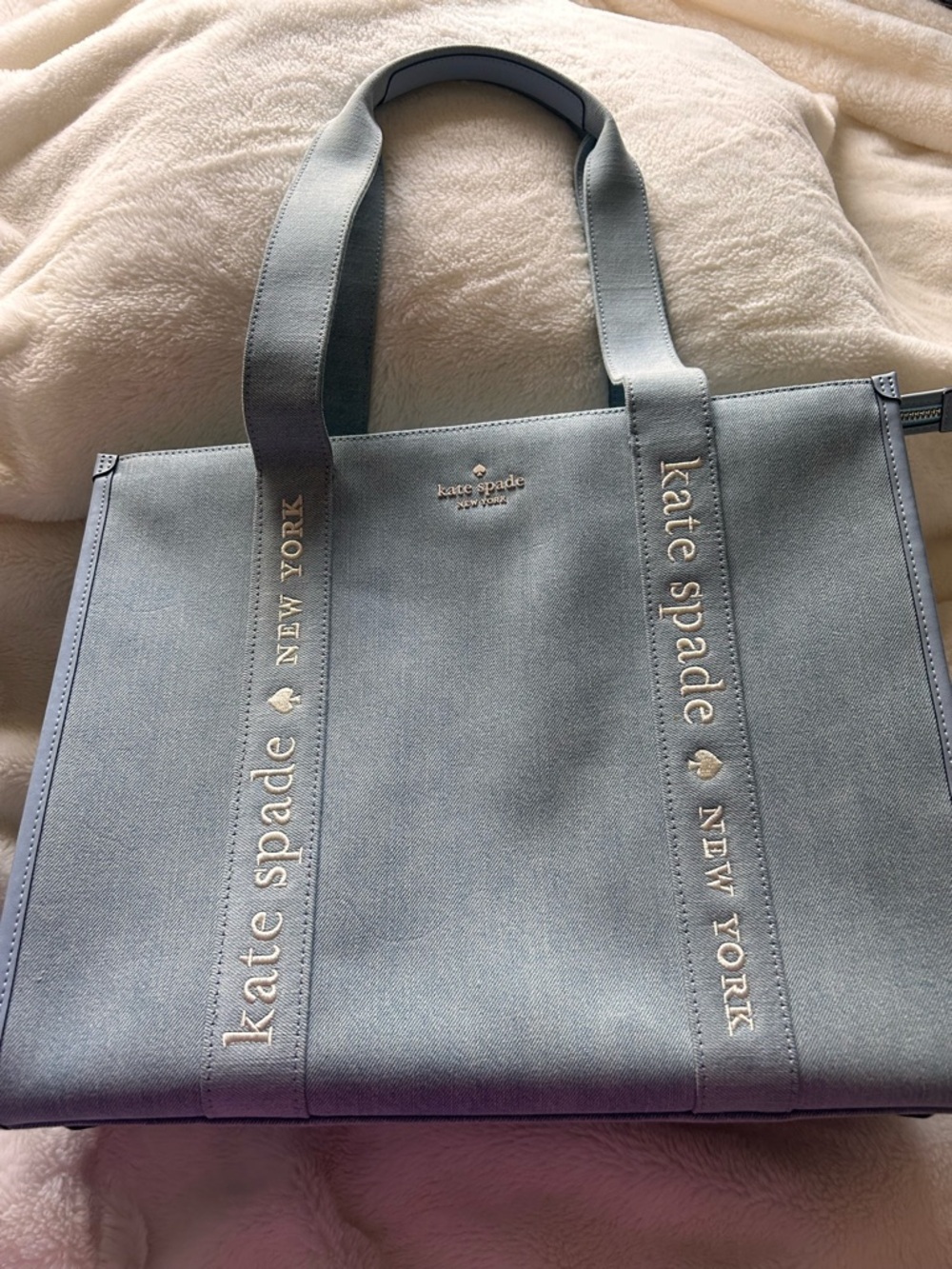 kate spade Light Blue Canvas Tote with Branded Straps